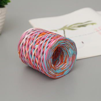 Colored Raffia Ribbon, Packing Paper String, Raffia Twine Paper Cords for Gift Wrapping and Weaving, Hot Pink, 3~4mm, about 200m/roll