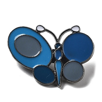 Black Zinc Alloy Brooch, Butterfly Enamel Pins, Marine Blue, 20x27.5x6mm
