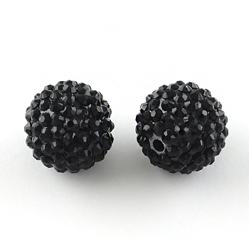 Resin Rhinestone Beads, with Acrylic Round Beads Inside, for Bubblegum Jewelry, Black, 16mm, Hole: 2~2.5mm