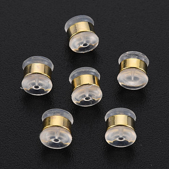 Silicone Ear Nuts, Earring Backs, with Brass Findings, Oval, Cadmium Free & Nickel Free & Lead Free, Golden, 5.5x5x5mm, Hole: 0.8mm