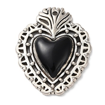 Alloy Pendants, with Black Enamel, Antique Silver, Heart, 29x23x4mm, Hole: 1.2mm