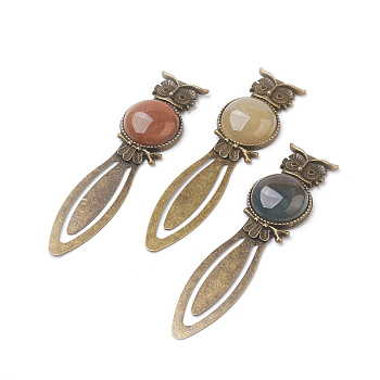Alloy Bookmarks, with Natural & Synthetic Mixed Stone Beads, Antique Bronze, 88x22.5x8.5mm