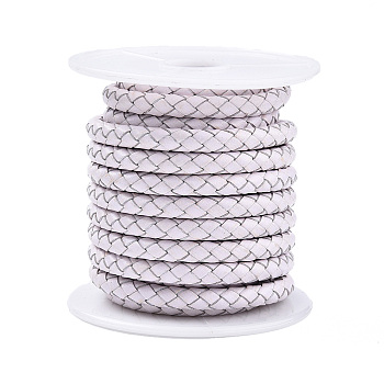 Braided Cowhide Leather Cord, Leather Rope String for Bracelets, White, 6mm, about 3.82 yards(3.5m)/roll