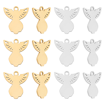 Unicraftale 12Pcs 2 Colors Ion Plating(IP) 201 Stainless Steel Pendants, Cut, Fairy, Golden & Stainless Steel Color, 17.5x16x1mm, Hole: 1.8mm, 6pcs/color