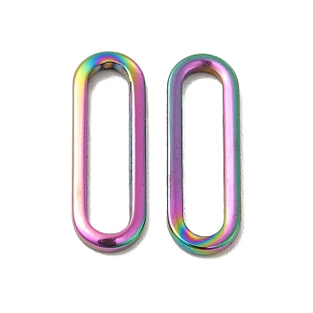 Ion Plating(IP) 304 Stainless Steel Link Rings, Oval, Rainbow Color, 17.5x6.5x1mm, Inner Diameter: 15.5x3mm
