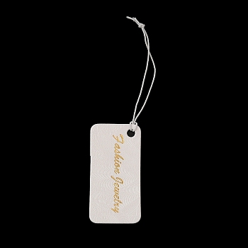 Paper Price Tags, with Elastic Cord, Rectangle with Word, WhiteSmoke, 8.5~9cm, Rectangle: 40x20x0.5mm