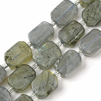 Natural Labradorite Beads Strands, with Seed Beads, Rectangle, 11.5~12.5x7.5~10x5~6.5mm, Hole: 0.8~0.9mm, about 13pcs/strand, 7.68~8.07 inch(19.5~20.5cm)