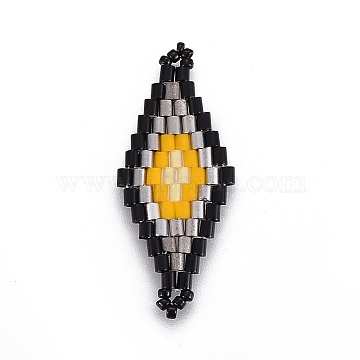 MIYUKI & TOHO Handmade Japanese Seed Beads Links, Loom Pattern, Rhombus, Colorful, 31.4~33x12.7~13.4x1.6~1.7mm, Hole: 1~1.4mm(SEED-E004-F19)