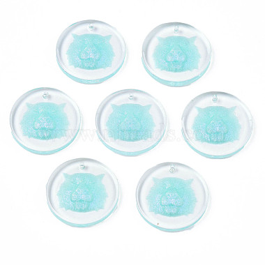 Pale Turquoise Flat Round Resin Pendants