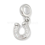 Brass Clear Cubic Zirconia Horseshoe European Dangle Charms, Large Hole Pendants, Rack Plating, Long-Lasting Plated, Lead Free & Cadmium Free, Platinum, 24mm, Hole: 4.5mm(KK-Q028-56P)