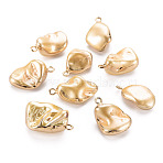 Electroplate Freshwater Shell Pendants, with Golden Iron Edge and Loop, Nuggets, Dyed, Gold, 21~32.5x14~24x6~21mm, Hole: 1.8mm(SHEL-T018-12G-03)