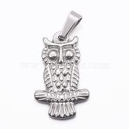 304 Stainless Steel Pendants, Owl, Stainless Steel Color, 26x16.5x3mm, Hole: 8x4mm(STAS-H384-10P)