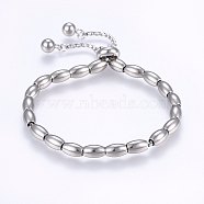 Adjustable 304 Stainless Steel Slider Bracelets, Rice, Stainless Steel Color, 10-1/4 inch(26cm), 5mm(BJEW-F330-07P)
