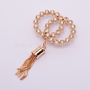 Zinc Alloy Box Chain Tassel Rivets, with Crystal Glass Rhinestone, for Handbag Decoration, Double Rings, Light Gold, 106.5x58.5x4.5~15.5mm(PALLOY-WH0071-44LG)