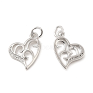 Brass Micro Pave Clear Cubic Zirconia Charms, with Jump Ring, Hollow Asymetrical Heart Charm, Platinum, 15x13x2.5mm, Hole: 3.5mm(KK-E068-VB185)