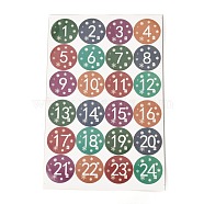 Christmas Advent Calendar Stickers, 1~24 Number Christmas Countdown Stickers, for Gift Sealing Stickers, DIY Crafts, Baking Decoration, Number Pattern, 30.7x19.6x0.02cm, Stickers: 45mm, 24pcs/sheet(DIY-L050-A06)