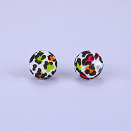 Printed Round with Leopard Print Pattern Silicone Focal Beads, Colorful, 15x15mm, Hole: 2mm(SI-JX0056A-07)
