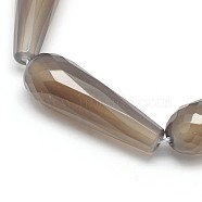 Natural Grey Agate Beads Strands, Faceted Teardrop, 30x10mm, Hole: 2mm, about 13pcs/strand, 14.9 inch(G-D710-08)