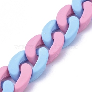 Handmade Opaque Spray Painted Acrylic Curb Chains, Cuban Link Chains, for Jewelry Making, Pearl Pink, Link: 30x20.5x6mm, 39.37 inch(1m)/strand(AJEW-JB00618-02)