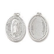 Brass Micro Pave Cubic Zirconia Pendants, with Jump Ring, Oval with Religion Virgin Mary Charm, Platinum, 31.5x21x3mm, Hole: 3.3mm(KK-E068-VB271-1)