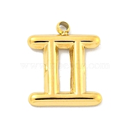 Real 18K Gold Plated Vacuum Plating 304 Stainless Steel Pendants, Twelve Constellations Charms, Gemini, 12x10x1mm, Hole: 1.2mm(STAS-L278-002G-03)