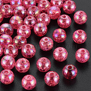 Transparent Crackle Acrylic Beads, AB Color Plated, Round, Cerise, 8x7mm, Hole: 1.8mm, about 1745pcs/500g(MACR-S373-66-L02)