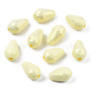Spray Painted Acrylic Beads, Rubberized Style, Faceted, Teardrop, Light Goldenrod Yellow, 12x7.5mm, Hole: 2mm, about 758pcs/240g(MACR-S280-04E)