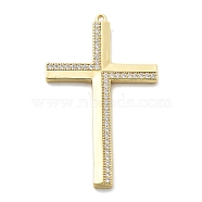 Brass Micro Pave Clear Cubic Zirconia Pendants, Cross, Rack Plating, Long-Lasting Plated, Lead Free & Cadmium Free, Real 18K Gold Plated, 53x32x2.5mm, Hole: 1.5mm(KK-L228-01G-01)