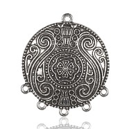 Tibetan Style Alloy Chandelier Components Links, Flat Round, Antique Silver, 45.5x37.9x4mm, Hole: 3mm(PALLOY-F133-14AS)
