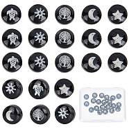 30Pcs 6 Style Handmade Lampwork Beads, with Platinum Plated Brass Embellishments, Flat Round with Star & Moon, Black, 8x5mm, Hole: 0.8mm, 5pcs/style(LAMP-SC0001-22)