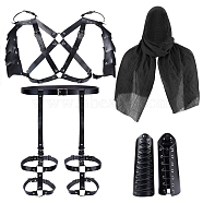 Medieval Knight Costume Props, including PU Leather Body Harness, Fencing Sheat, Polyester Neck Warmer Scarf, Black(AJEW-GF0008-43)