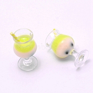 Resin Pendants, Imitation Food, Goblet with Bubble Tea/Boba Milk Tea, Yellow, 31~38x16mm, Hole: 1.8mm(RESI-TAC0001-89C)