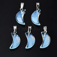 Spray Painted Glass Pendants, with Platinum Plated Brass Bails, Imitation Jade, Moon, Creamy White, 21.5x10.5x6mm, Hole: 4mm(GLAA-N035-021-A02)