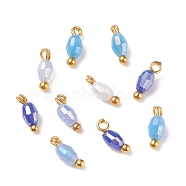 Electroplate Glass Charms, with Brass Ball Head Pins, Royal Blue, 8.5x3mm, Hole: 1.2mm(PALLOY-JF01382-02)