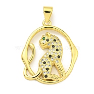 Brass Micro Pave Cubic Zirconia Pendants, Ring with Leopard Charms, Real 18K Gold Plated, 25x21x3mm, Hole: 4x3mm(KK-K354-08E-G)