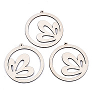 Undyed Natural Wooden Big Pendants, Laser Cut Shapes, Ring, Antique White, 64x60x2mm, Hole: 2mm(X-WOOD-N007-009)