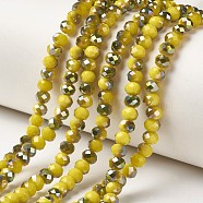 Electroplate Opaque Glass Beads Strands, Half Green Plated, Faceted, Rondelle, Yellow, 4x3mm, Hole: 0.4mm, about 130pcs/strand, 16.54 inch(42cm)(EGLA-A034-P4mm-S07)