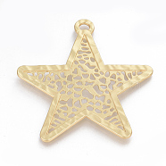 Alloy Big Pendants, Matte Style, Star, Cadmium Free & Nickel Free & Lead Free, Real 14K Gold Plated, 74.5x70.5x2mm, Hole: 4x5mm(PALLOY-Q357-62MG-NR)