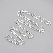 Brass Cable Chain Necklace Making, with Lobster Claw Clasps, Silver Color Plated, 32 inch(81.5cm)(MAK-T006-05S)