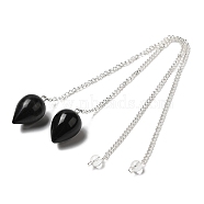 Natural Obsidian Dowsing Pendulums, with Silver Tone Iron Chains, Teardrop Pendant, 235mm, Hole: 1.6mm(G-R492-01S-03)