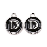 Platinum Plated Alloy Charms, Cadmium Free & Lead Free, with Enamel, Enamelled Sequins, Flat Round with Letter, Letter.D, 14x12x2mm, Hole: 1.5mm(ENAM-S118-02D-P)