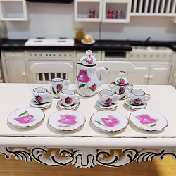 Mini Ceramics Tea Set, including Teapots, Teacups, Dishes, for Dollhouse Accessories, Pretending Prop Decorations, Violet, 12~26x9~33mm(PW-WG53724-01)