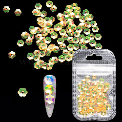 Shining Nail Art Glitter, Manicure Sequins, DIY Sparkly Paillette Tips Nail, Flower, Gold, 6.5x6x1.5mm, Hole: 1.4mm, about 2g/bag(MRMJ-Q072-51-A03)