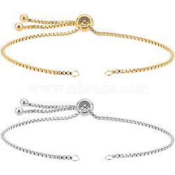 Adjustable 304 Stainless Steel Slider Bracelets Making, Golden & Stainless Steel Color, 9-1/2 inch(24cm), Single Chain: 12cm, 2colors, 5pcs/color, 10pcs/box(STAS-UN0003-17)