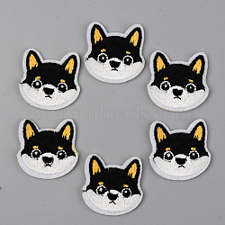 Computerized Embroidery Cloth Iron on/Sew on Patches, Appliques, Costume Accessories, Dog, Black, 33x34x1.5mm(DIY-S040-065B)