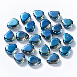 Transparent Spray Painted Glass Beads, Top Drilled Beads, AB Color Plated, Teardrop, Marine Blue, 12.5x10.5x5.5mm, Hole: 0.9mm(GLAA-T016-30A)