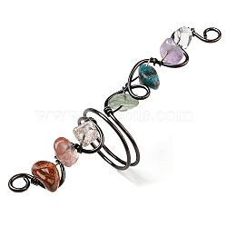 Natural Mixed Gemstone Chips Wide Ring, Rack Plating Brass Wire Wrap Chakra Ring, Red Copper, Inner Diameter: 17mm(G-Q1002-08R)
