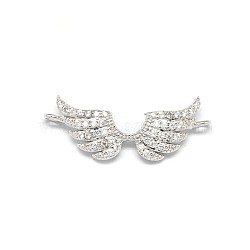 Wing Brass Micro Pave Cubic Zirconia Links, Cadmium Free & Lead Free, Platinum, 9.5x24x3mm, Hole: 1mm(ZIRC-D034-P-RS)