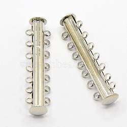 7-strands Brass Magnetic Slide Lock Clasps, 14 Holes, for Multi-strand Jewelry, Nickel Free, Platinum, 40x10mm, Hole: 1.5mm(KK-H308-P)