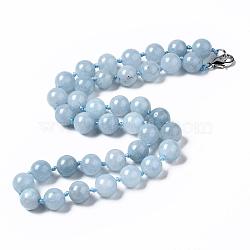 Natural Aquamarine Beaded Necklaces, with Alloy Lobster Clasps, Round, Dyed, 18.8 inch~19.2  inch(48~49cm), round: 10mm(NJEW-S404-19)